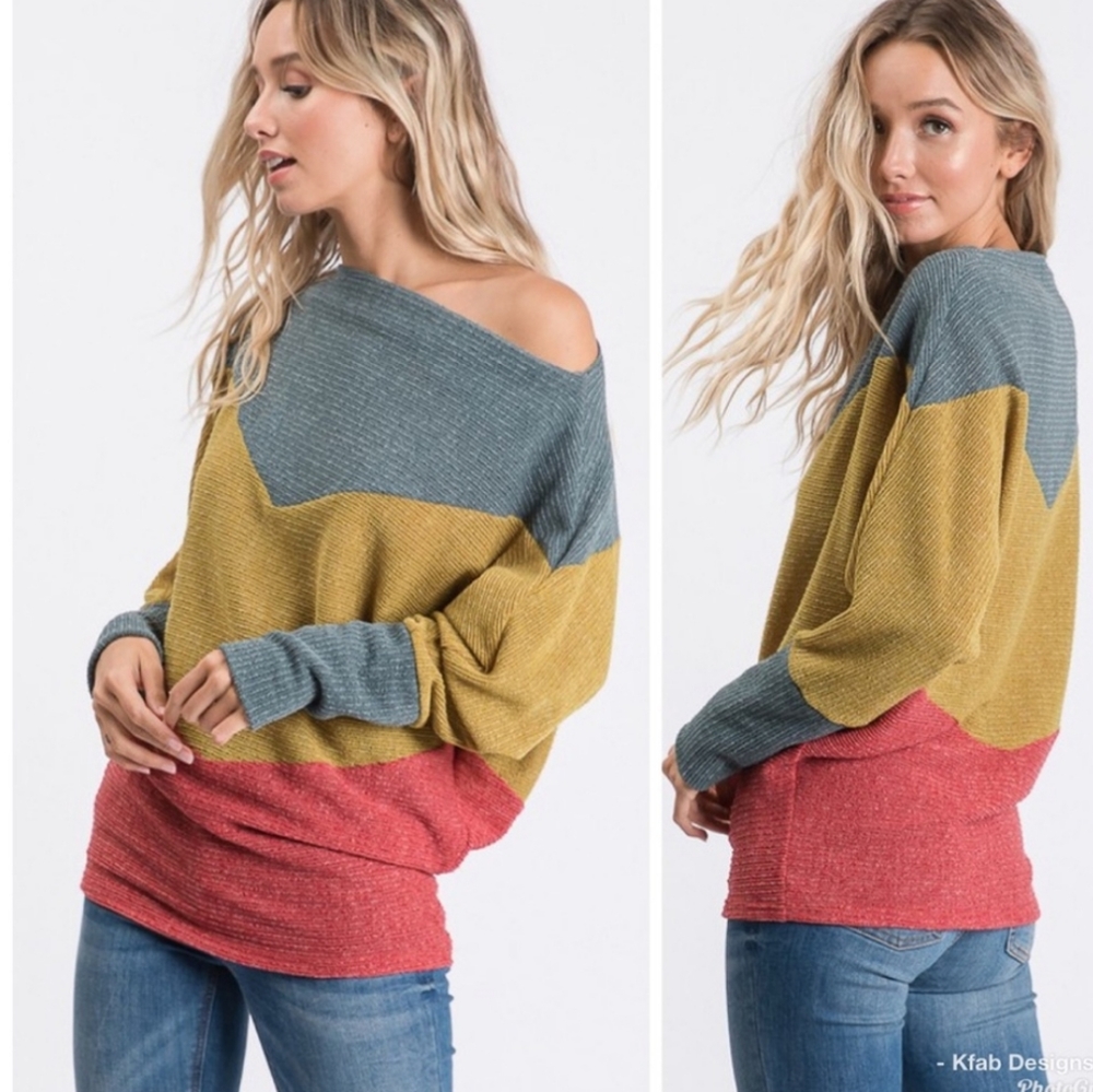 ❤ Color block dolman sleeve sweater